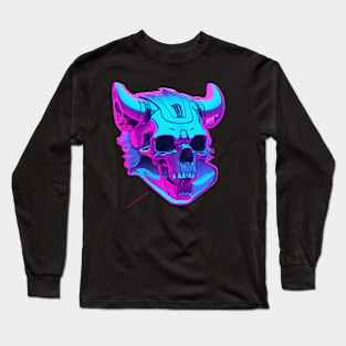 Purple neon Synthwave skull Long Sleeve T-Shirt